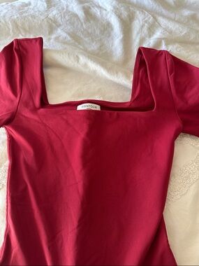 Aritzia Contour Deep Red Square-Neck Bodysuit